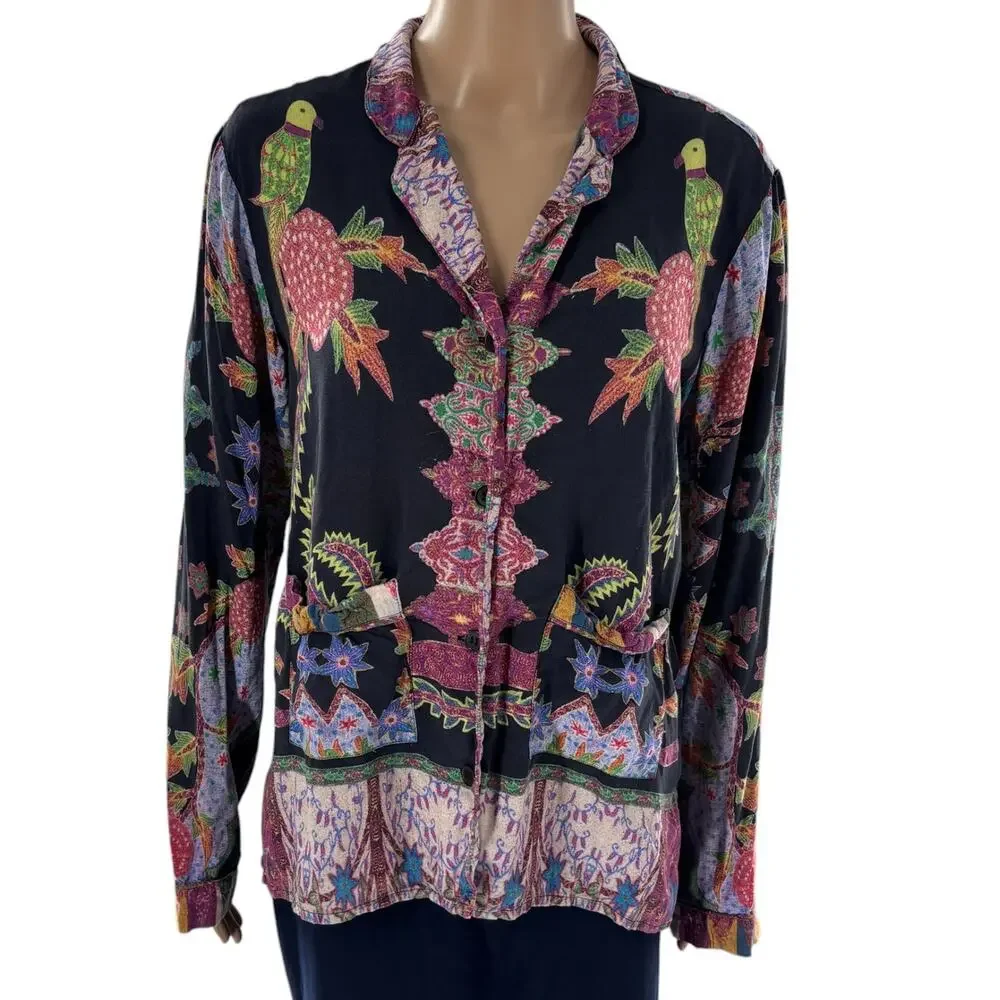 Cleobella Onyx Tropical Button Down Long Sleeve Pajama Top